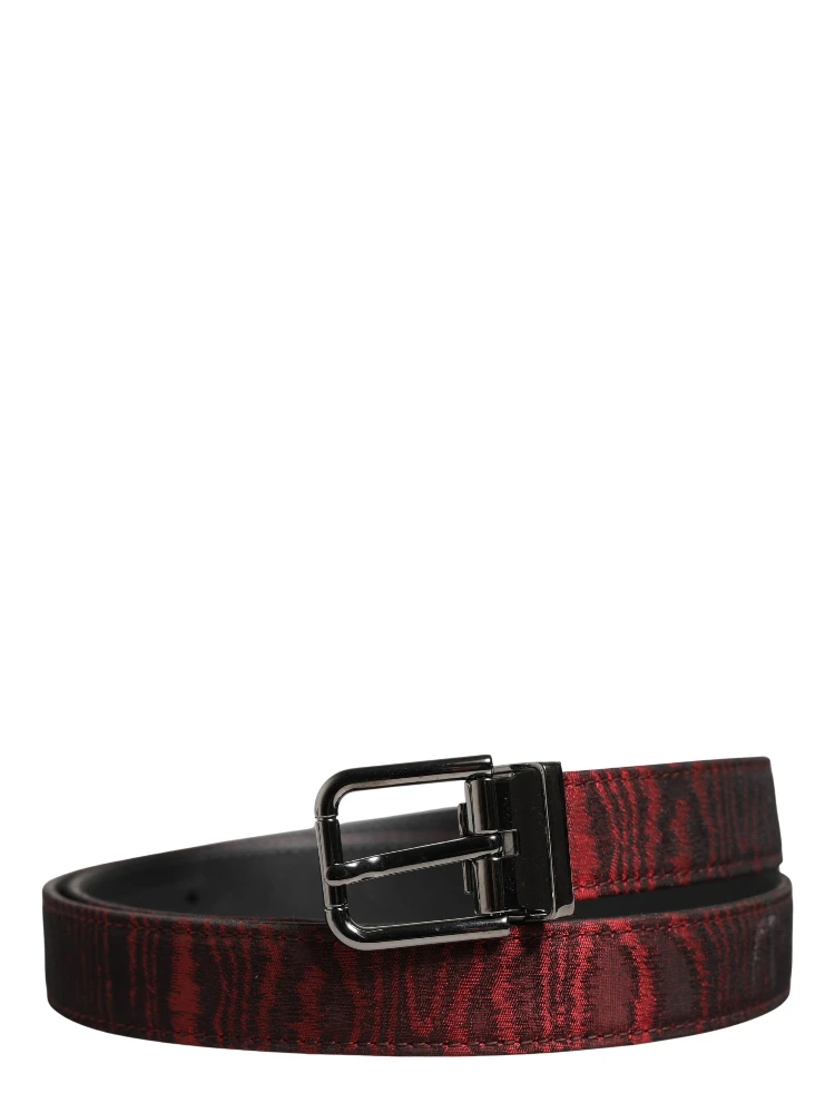 Men Red Jacquard Acetate Metal Buckle Belt