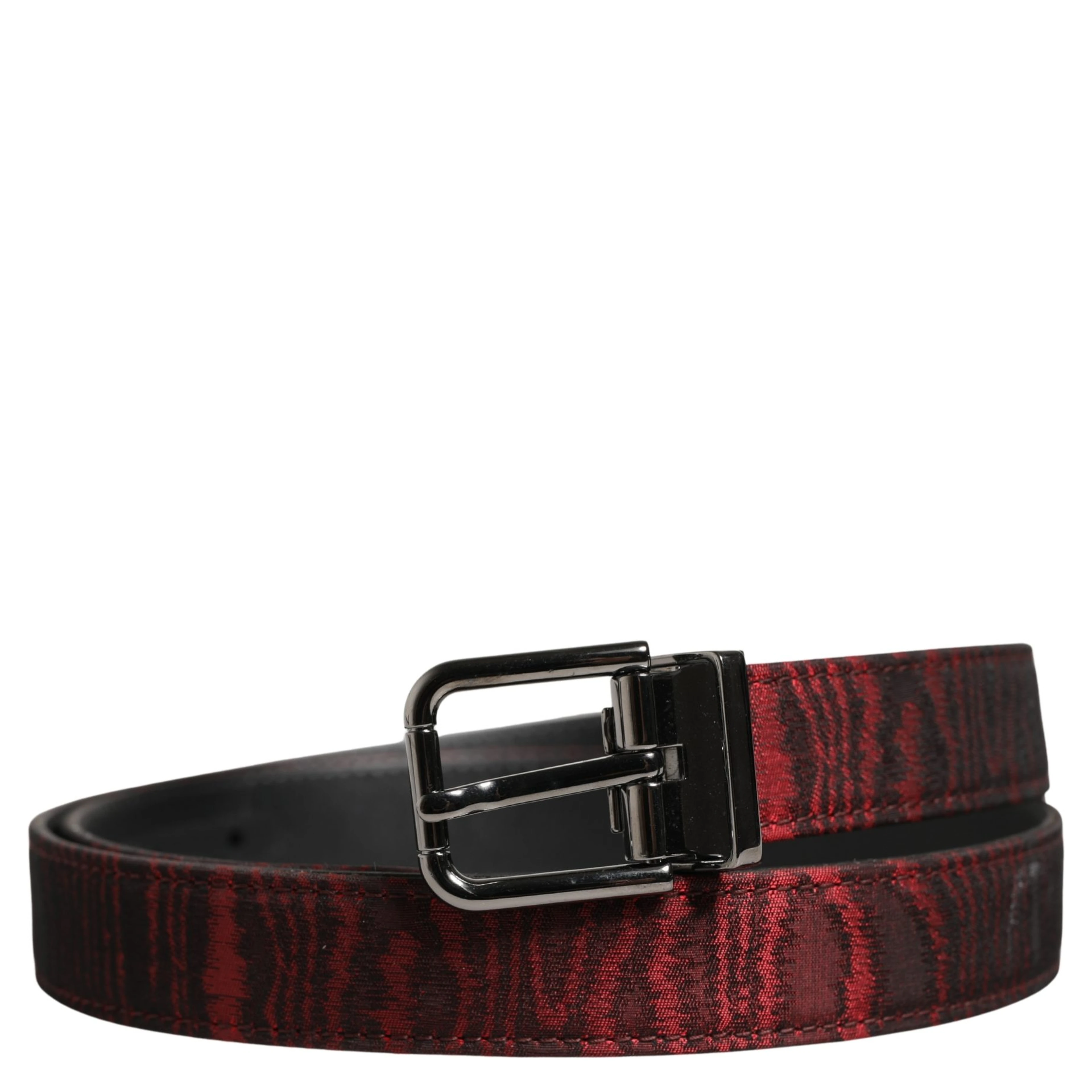 Men Red Jacquard Acetate Metal Buckle Belt