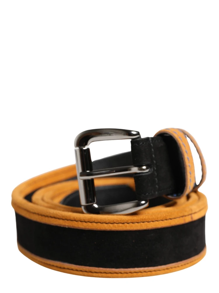 Men Black Orange Polyester Metal Buckle Belt