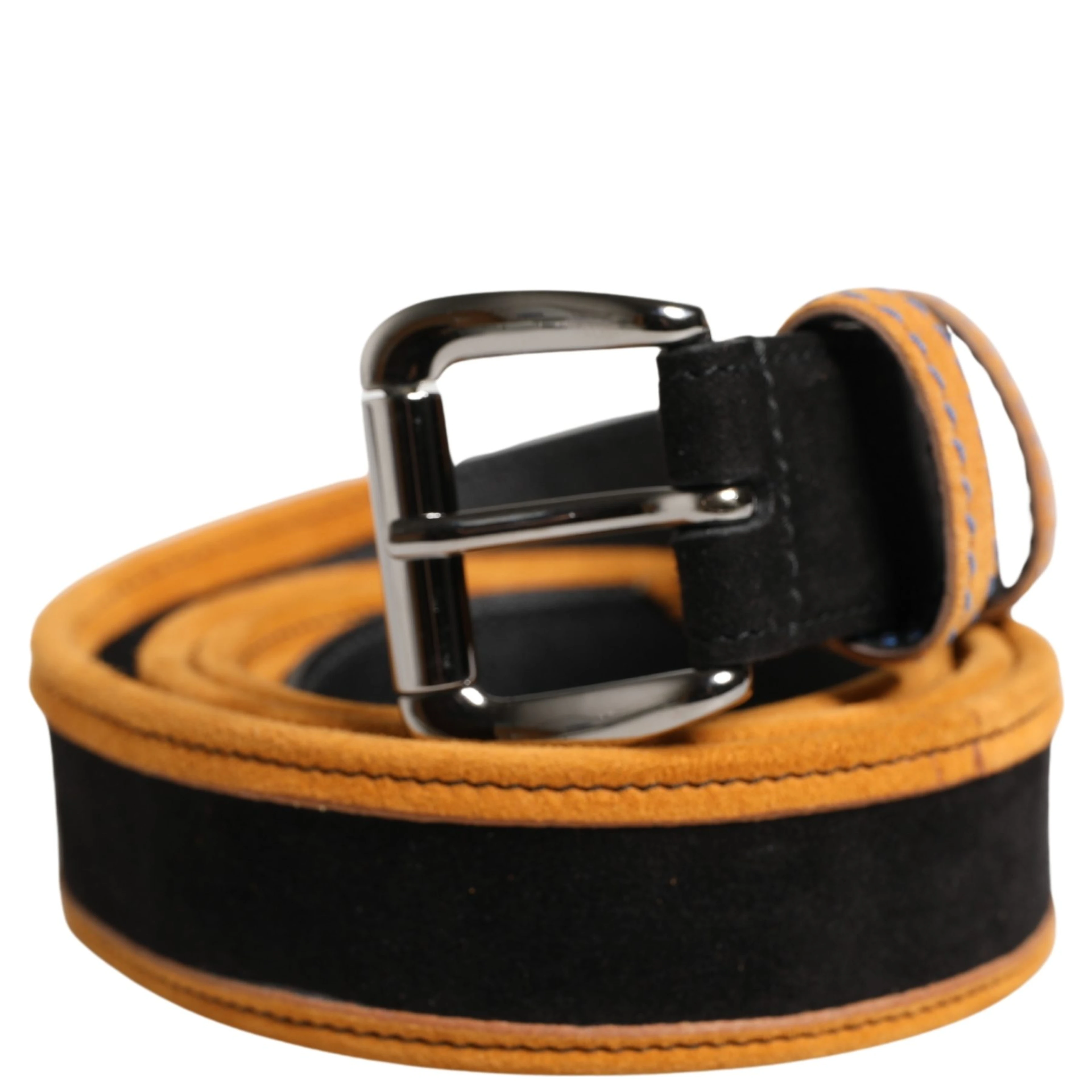 Men Black Orange Polyester Metal Buckle Belt
