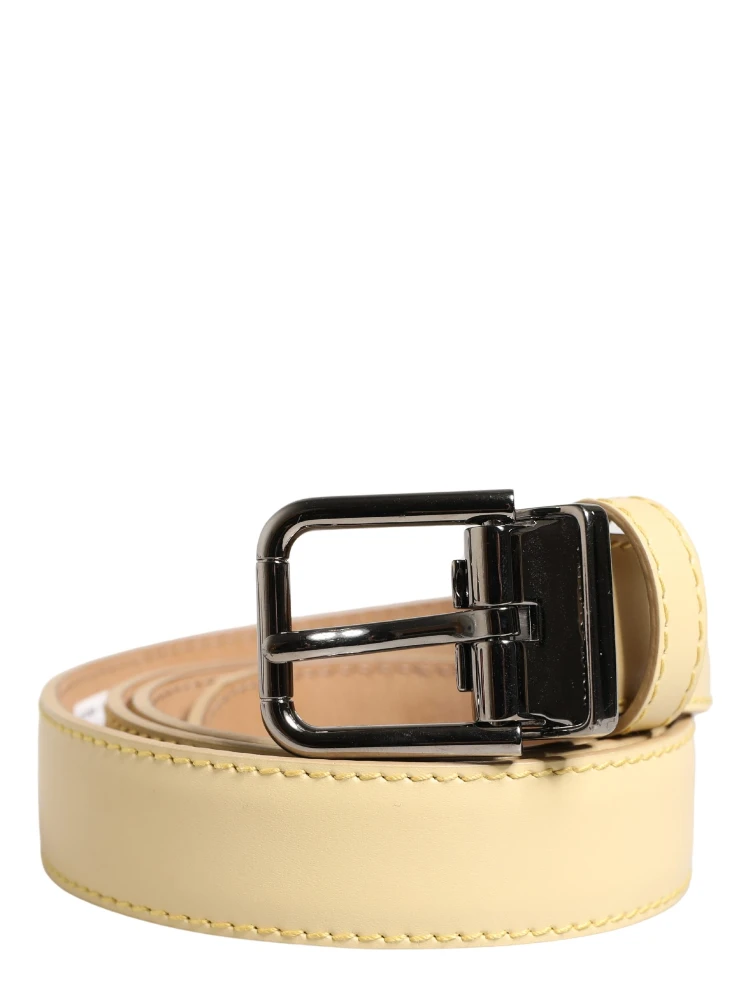 Men Yellow Classic Leather Metal Buckle Belt alternative