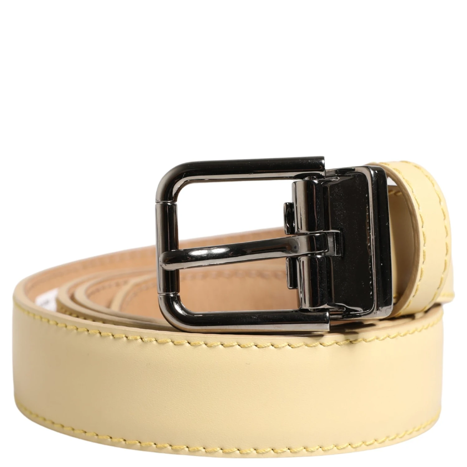 Men Yellow Classic Leather Metal Buckle Belt