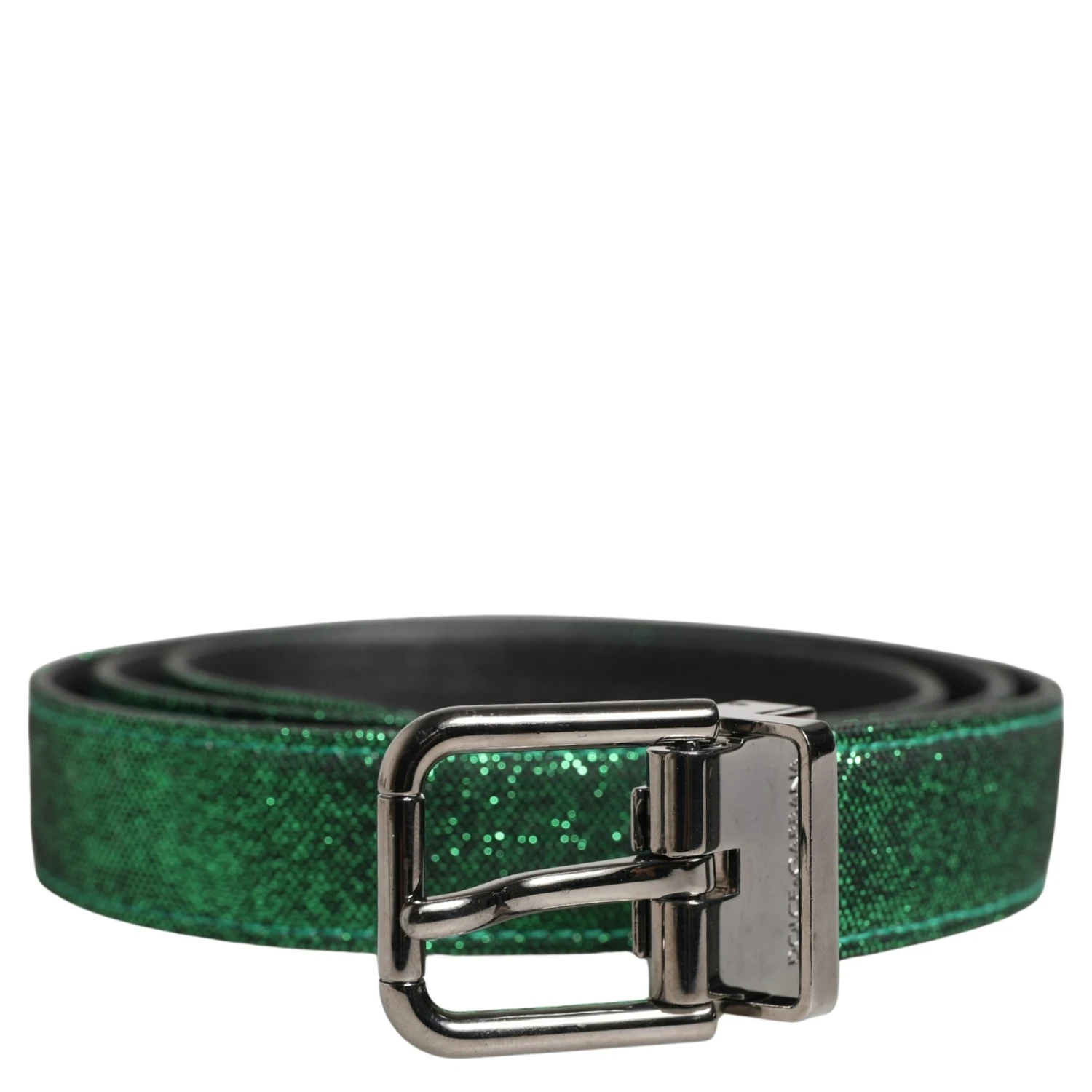 Men Green Lurex Polyester Metal Buckle Belt