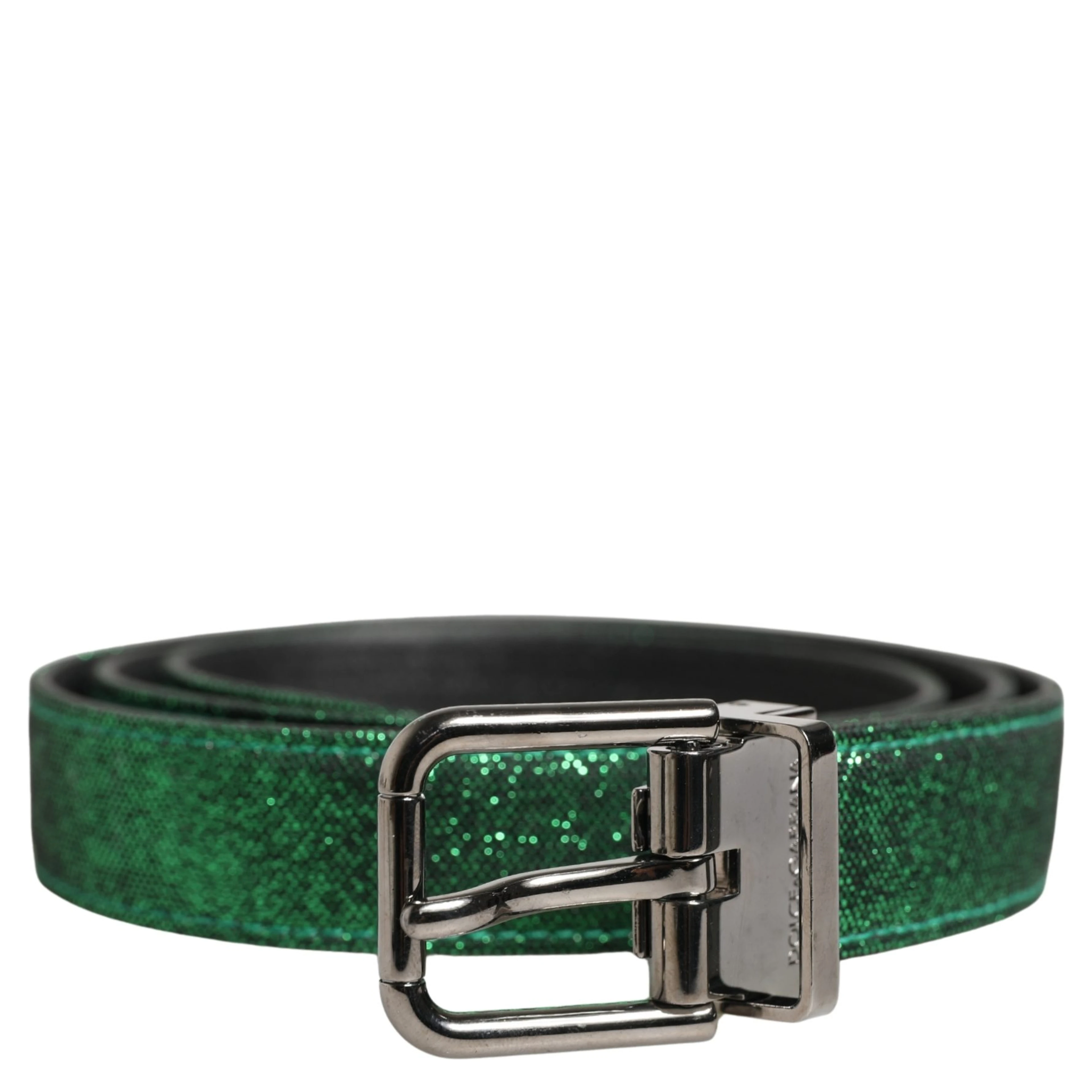 Men Green Lurex Polyester Metal Buckle Belt