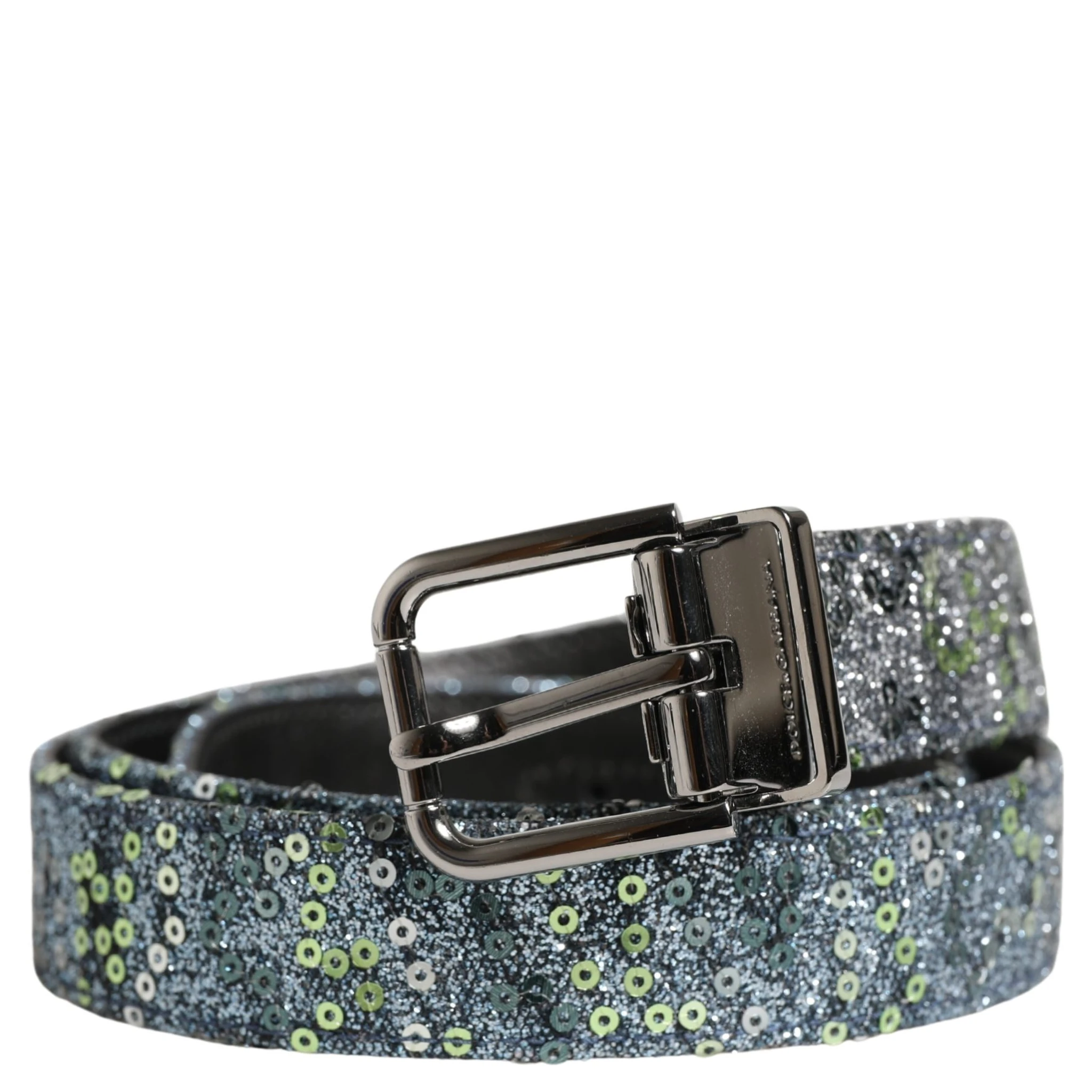 Men Multicolor Sequin Silver Metal Buckle Belt