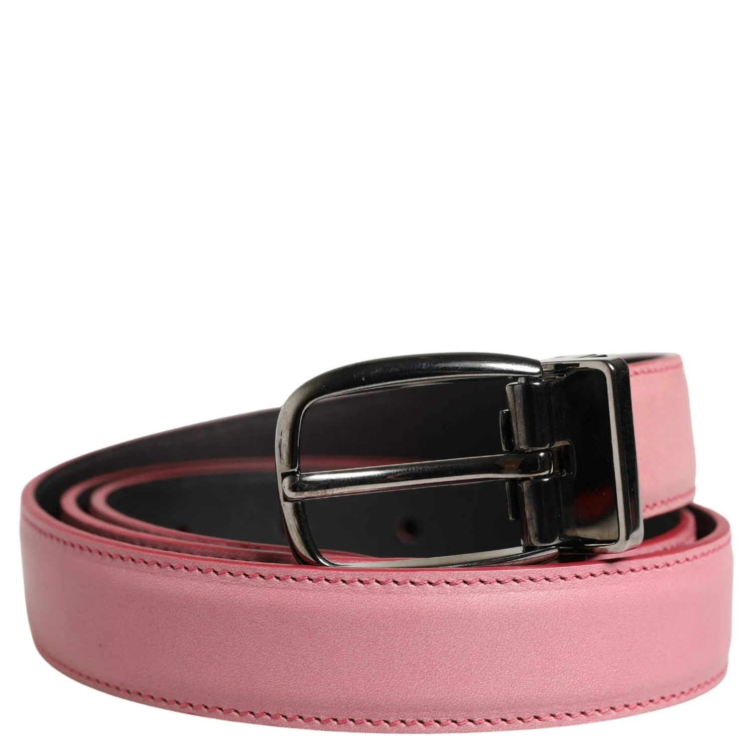 Men Pink Classic Leather Metal Buckle Belt