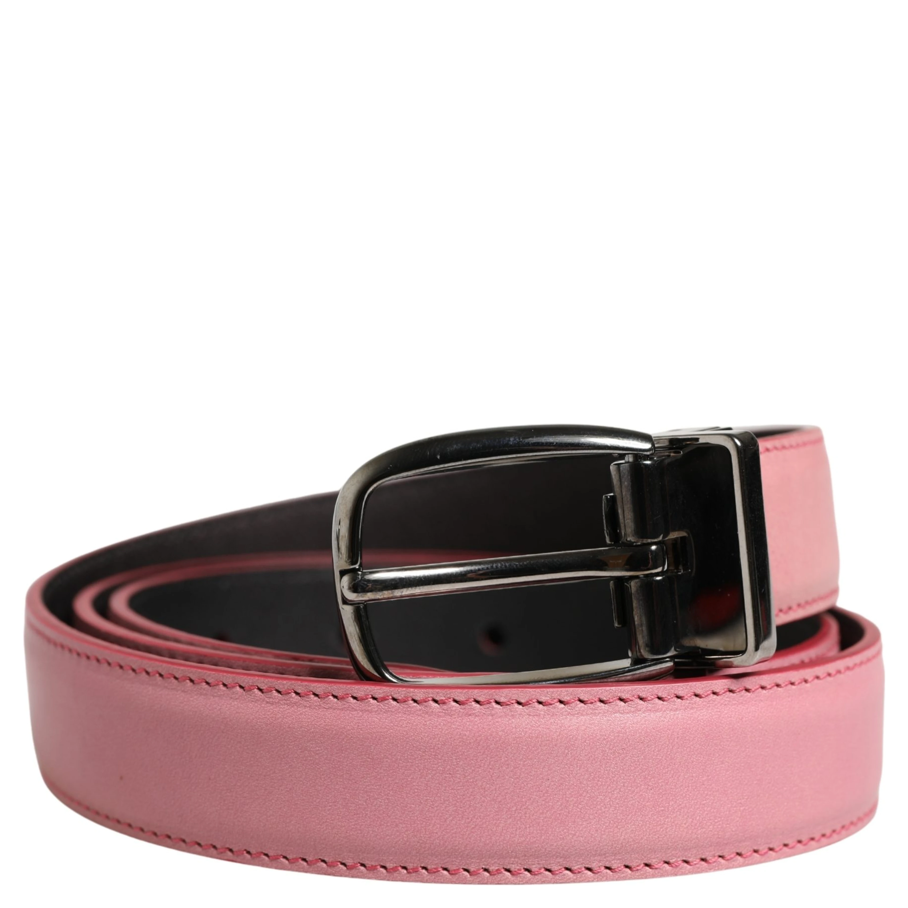 Men Pink Classic Leather Metal Buckle Belt