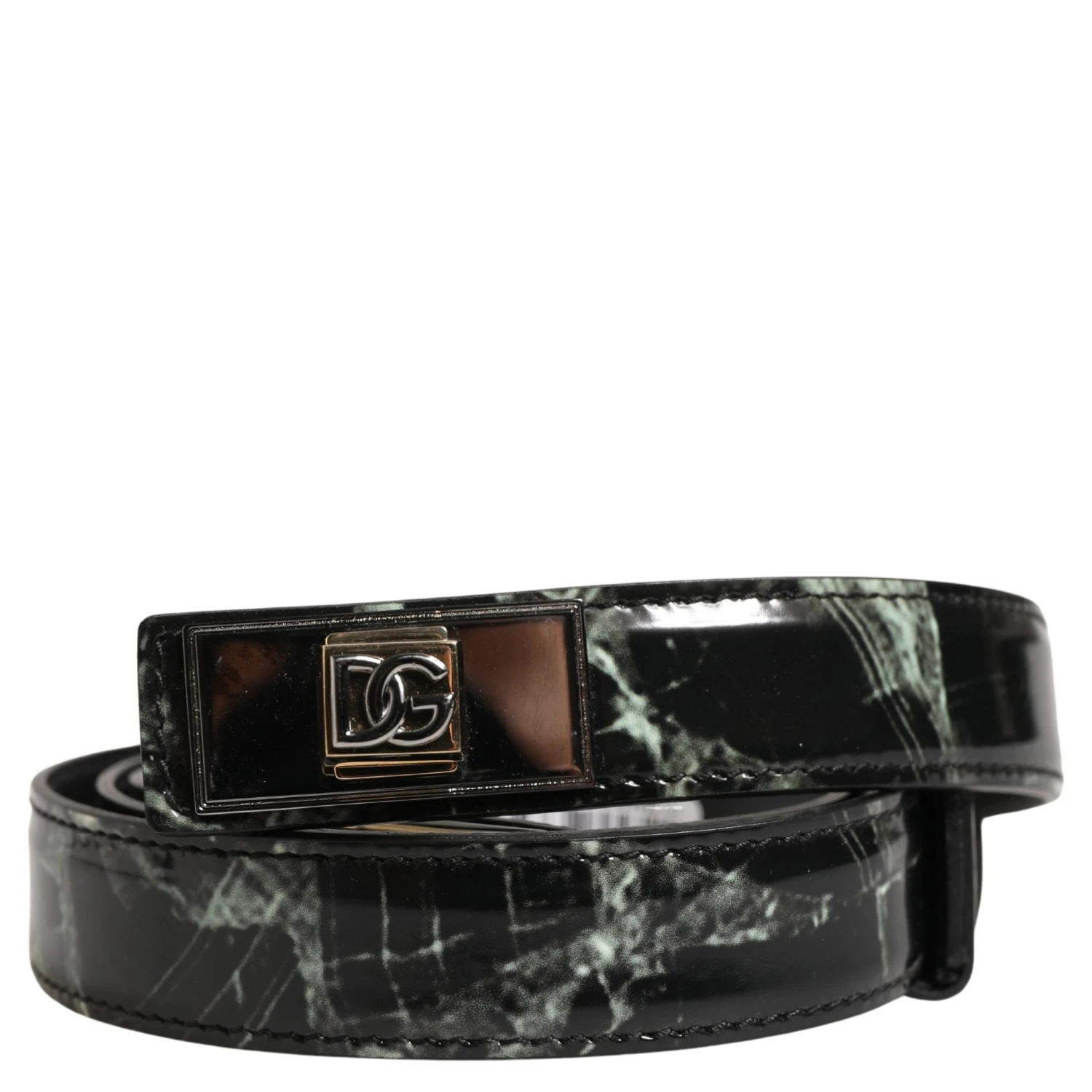 Men Black Marble Leather DG Logo Buckle Belt