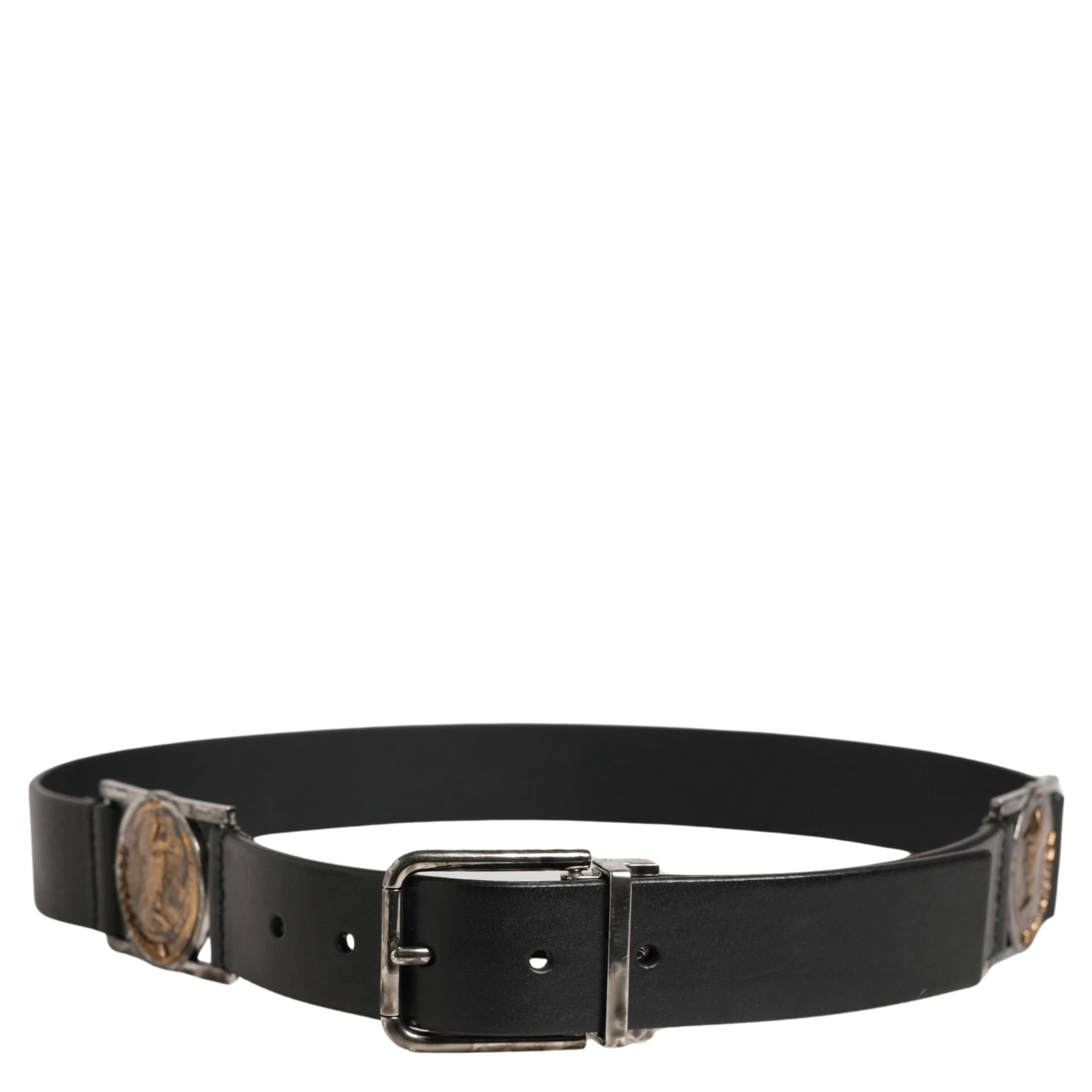 Men Black Classic Leather Metal Buckle Belt