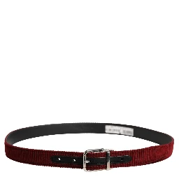 Men Red Velvet Leather Metal Buckle Belt