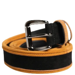 Men Black Orange Polyester Metal Buckle Belt
