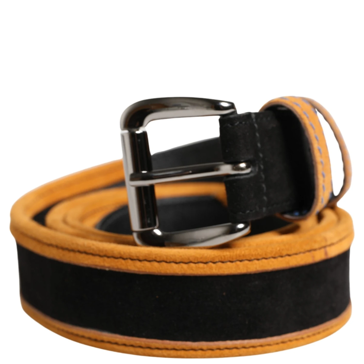 Men Black Orange Polyester Metal Buckle Belt
