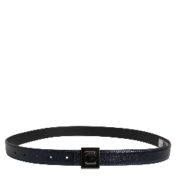 Men Black Classic Leather Square Buckle Belt