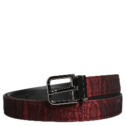 Men Red Jacquard Acetate Metal Buckle Belt