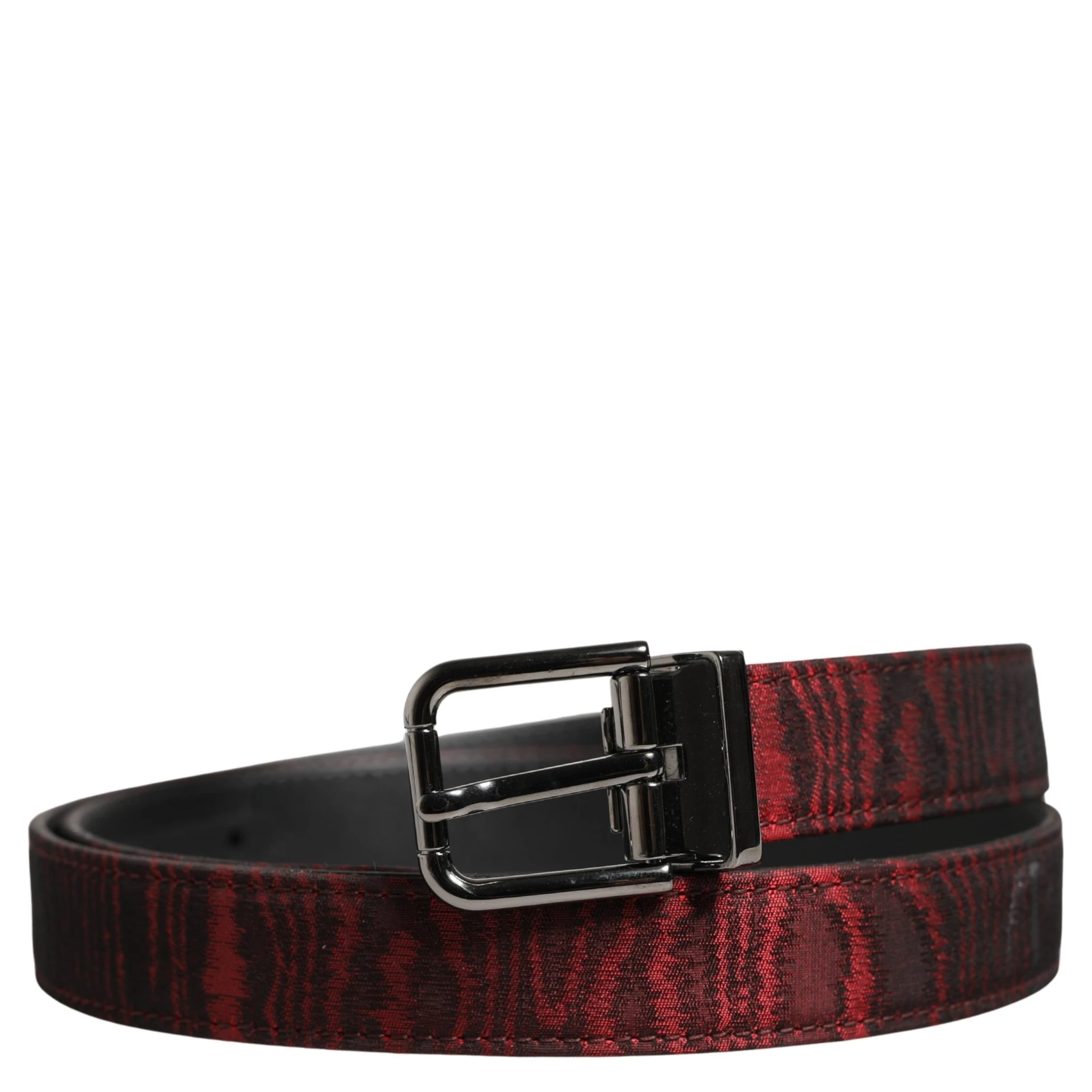 Men Red Jacquard Acetate Metal Buckle Belt