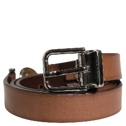 Men Brown Classic Leather Metal Buckle Belt