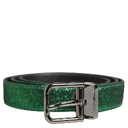 Men Green Lurex Polyester Metal Buckle Belt
