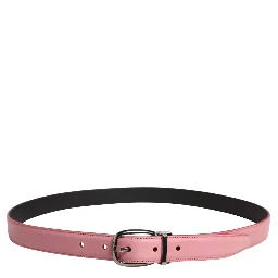 Men Pink Classic Leather Metal Buckle Belt