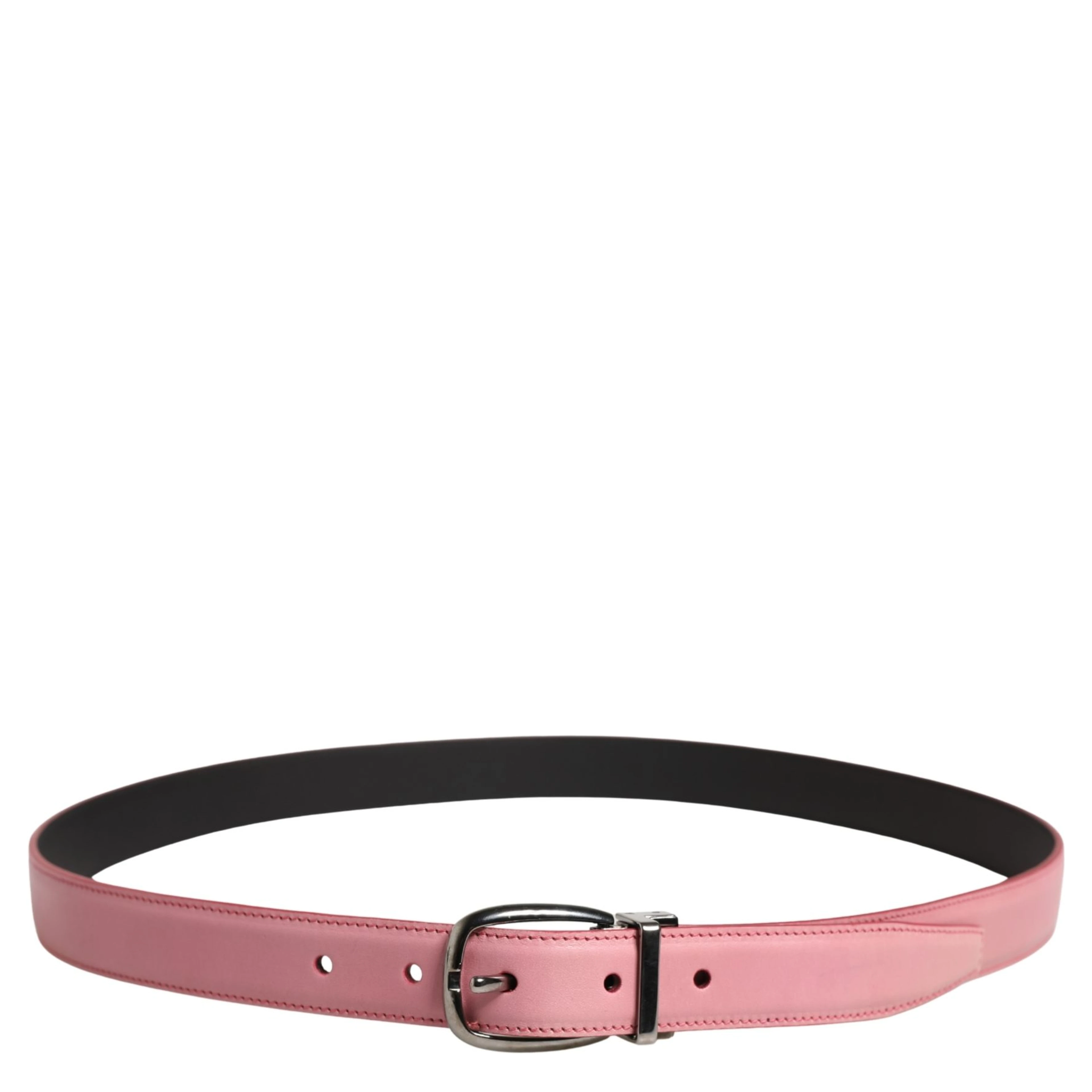 Men Pink Classic Leather Metal Buckle Belt