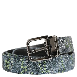Men Multicolor Sequin Silver Metal Buckle Belt