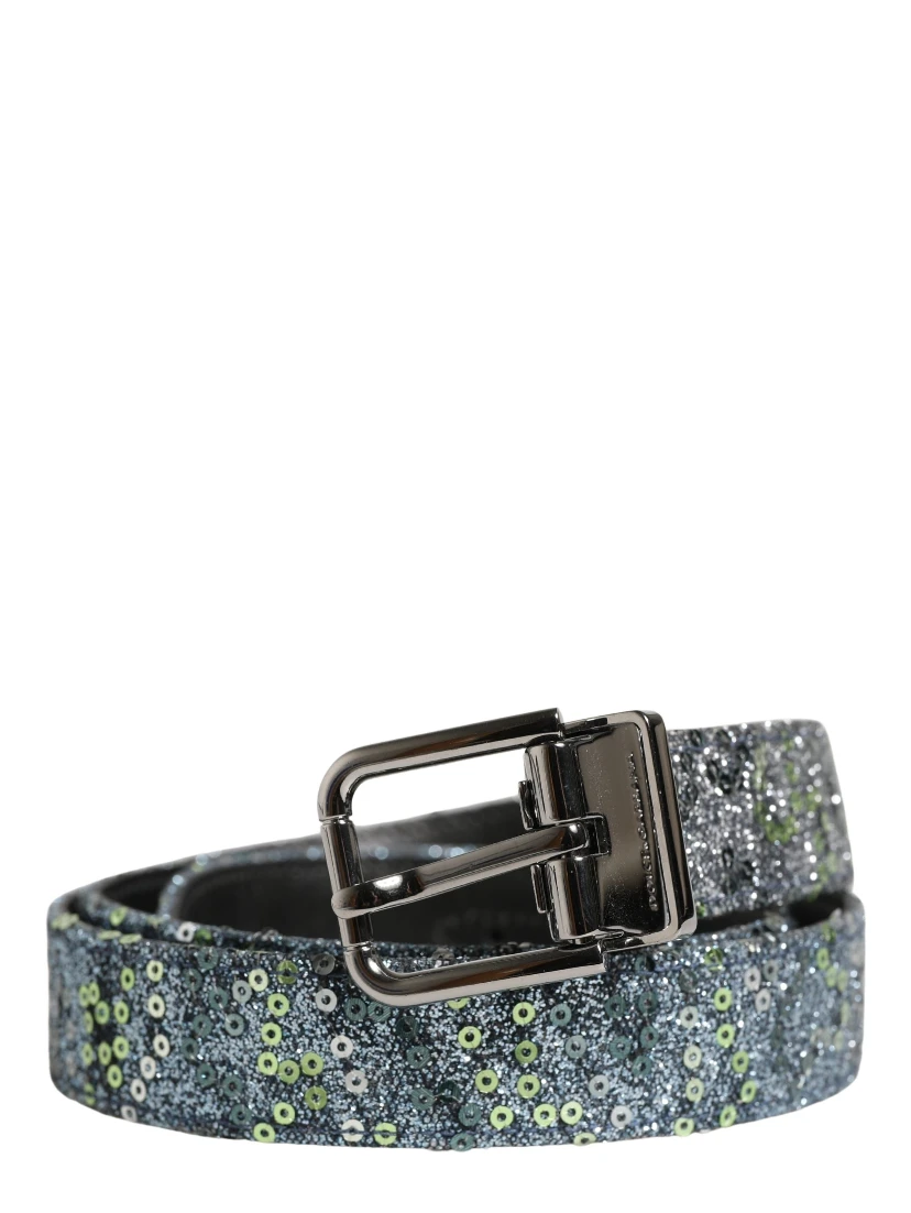 Men Multicolor Sequin Silver Metal Buckle Belt