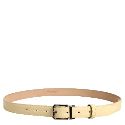 Men Yellow Classic Leather Metal Buckle Belt