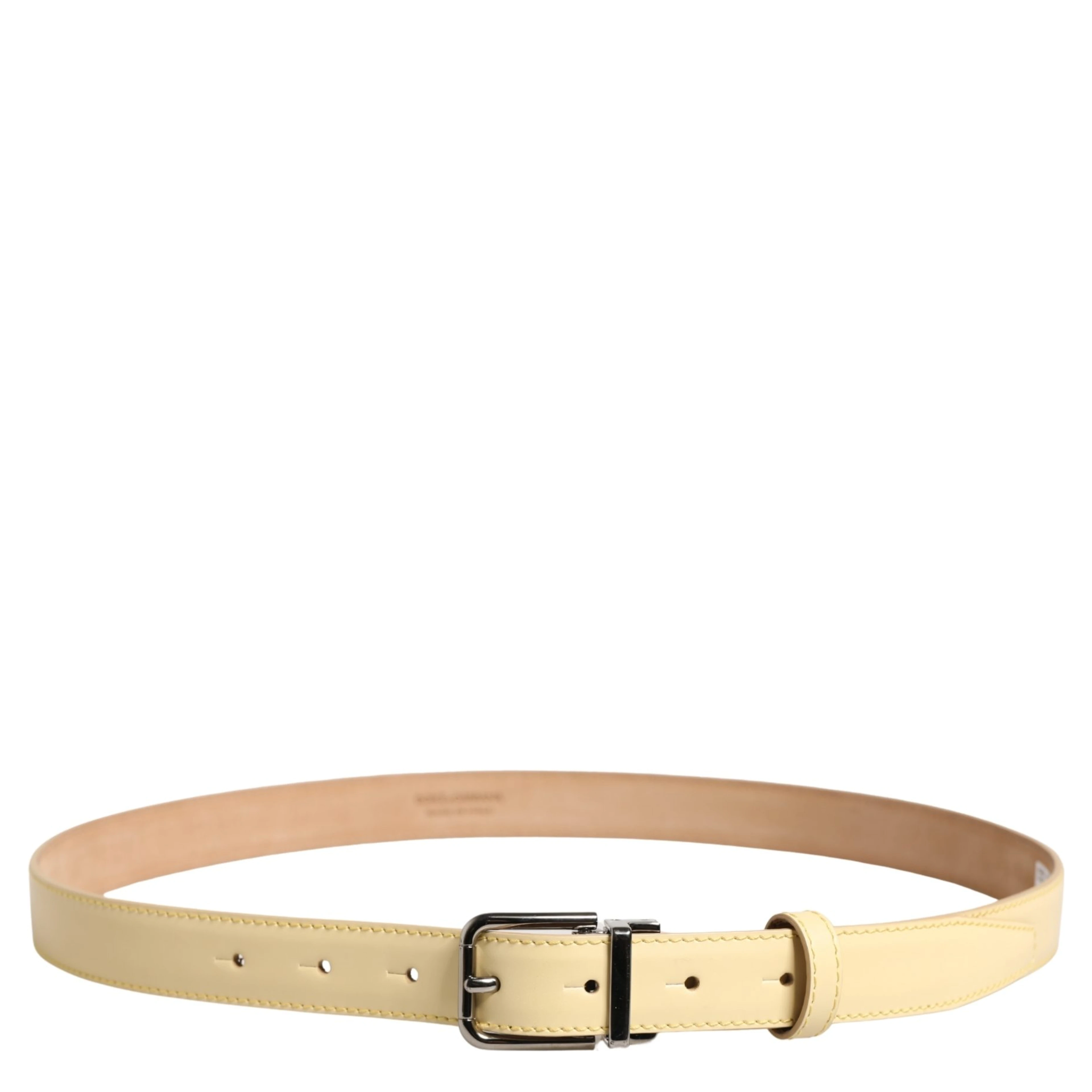 Men Yellow Classic Leather Metal Buckle Belt