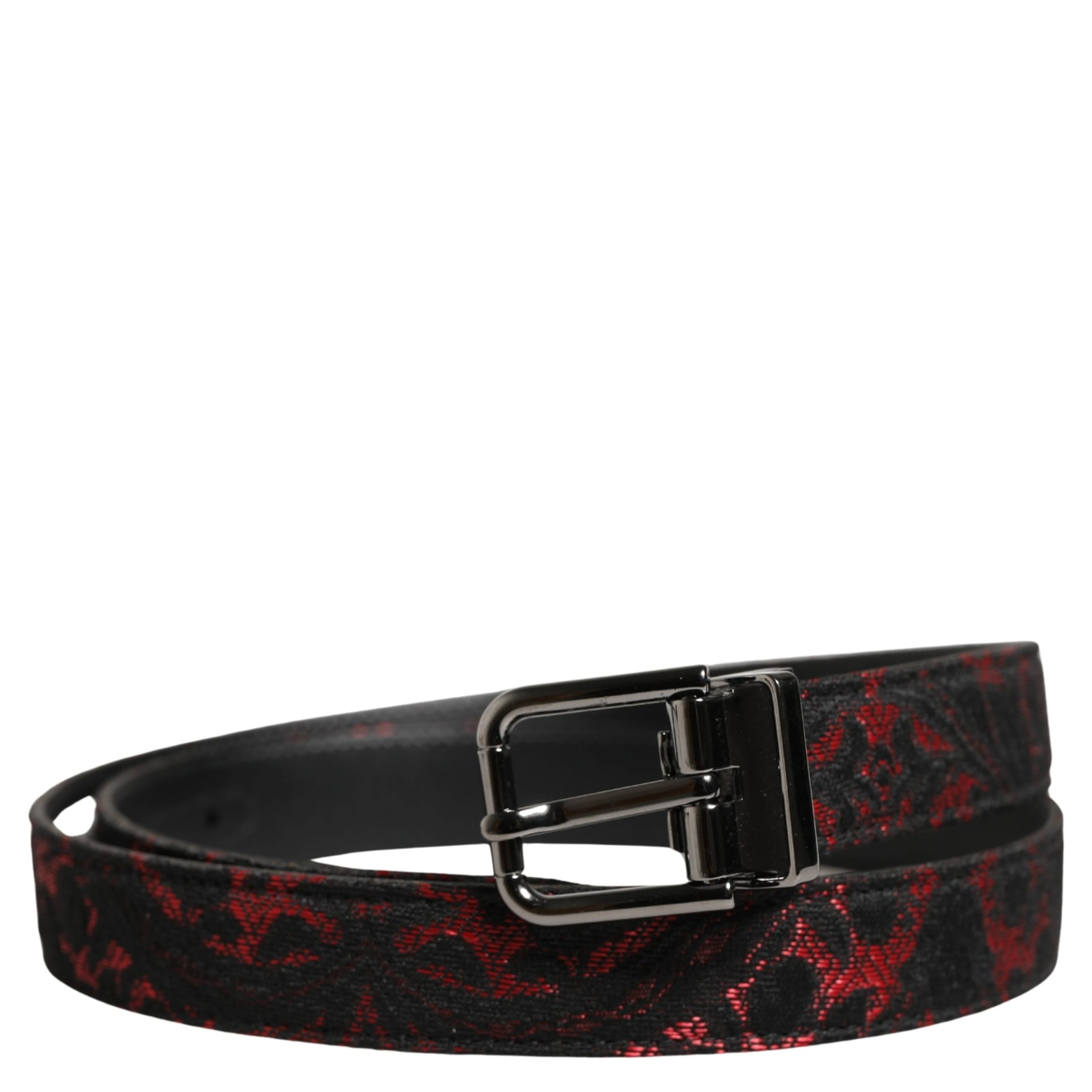 Black Red Polyester Silver Metal Buckle Belt