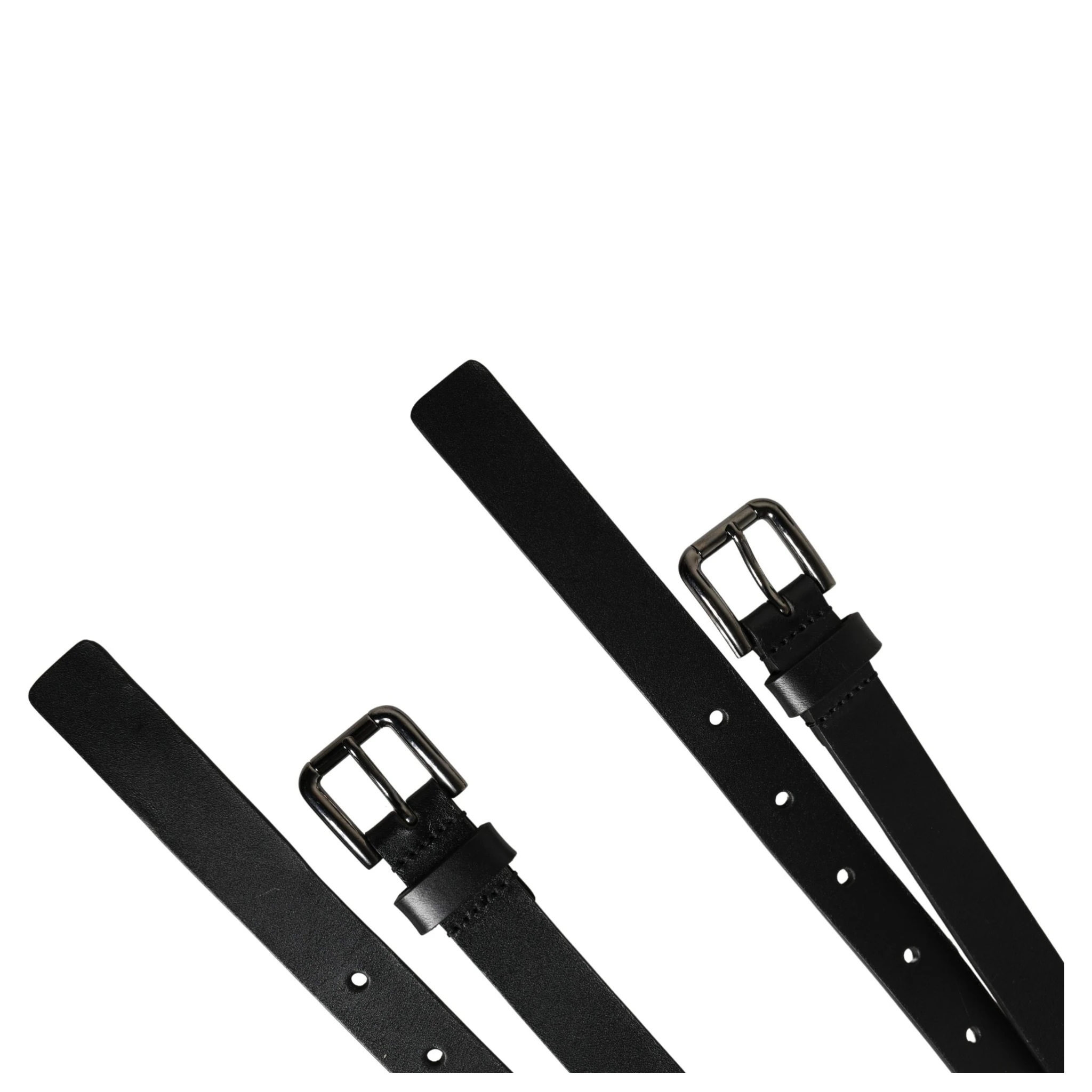 Black Double Strap Leather Silver Buckle Belt