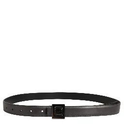 Men Silver Classic Leather Square Buckle Belt