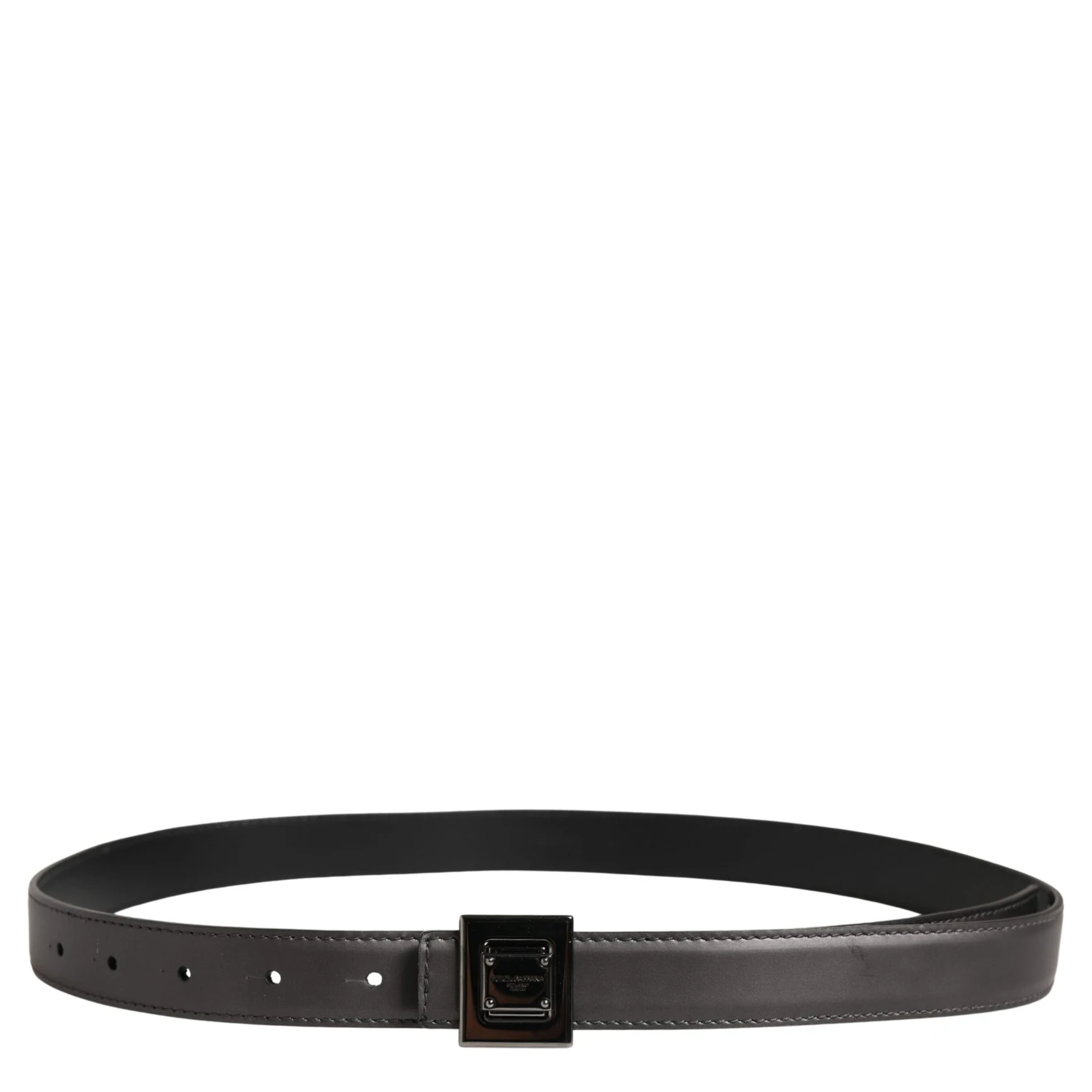 Men Silver Classic Leather Square Buckle Belt
