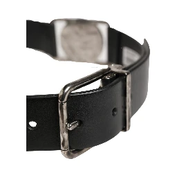 Men Black Classic Leather Metal Buckle Belt