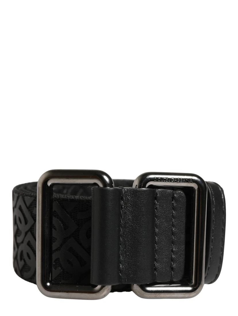 Men Black DG Logo Polyester Metal Buckle Belt