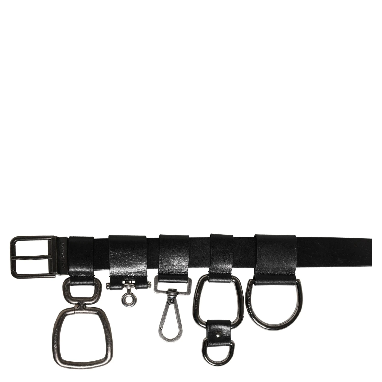 Black Calf Leather Silver Metal Buckle Belt