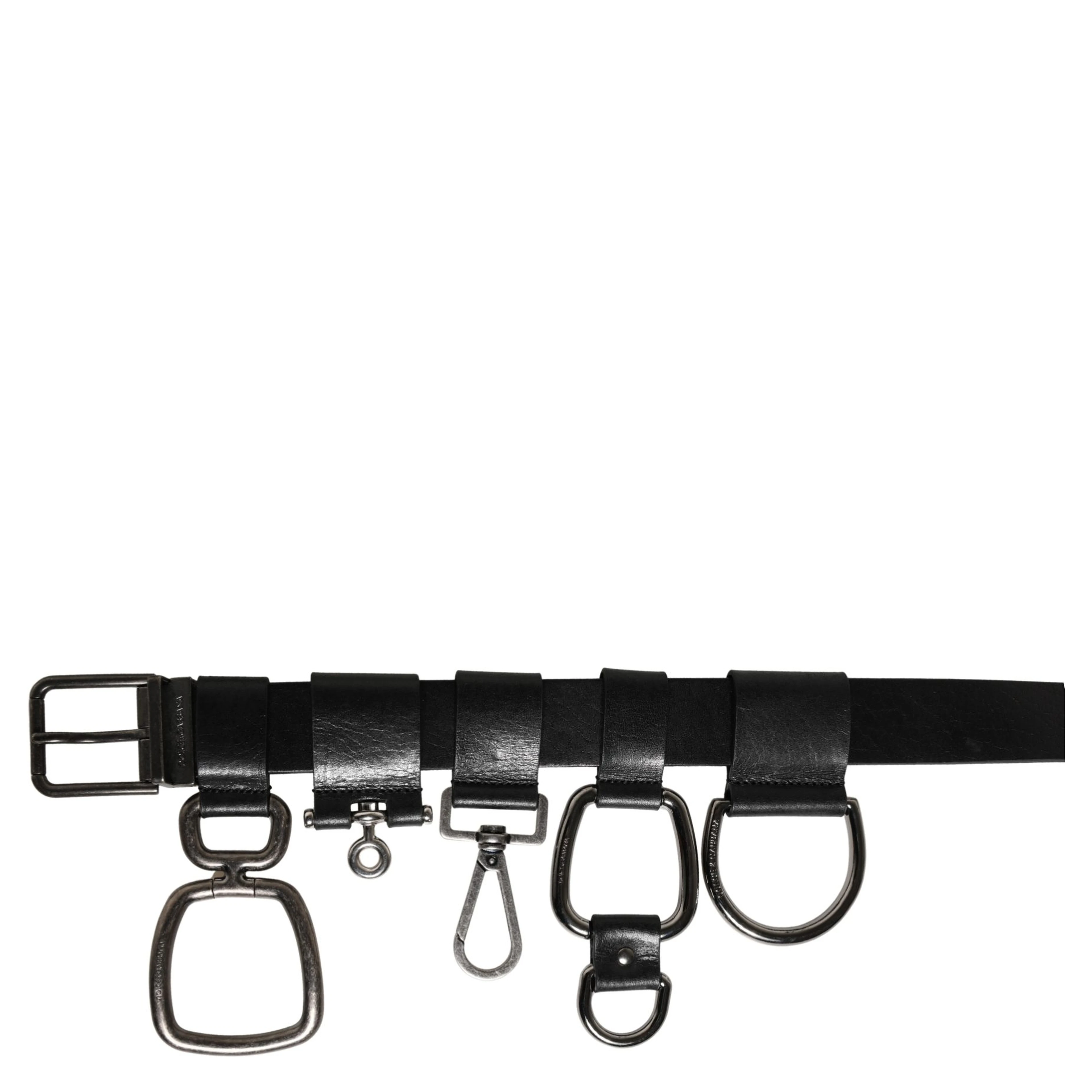 Black Calf Leather Silver Metal Buckle Belt