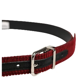 Men Red Velvet Leather Metal Buckle Belt