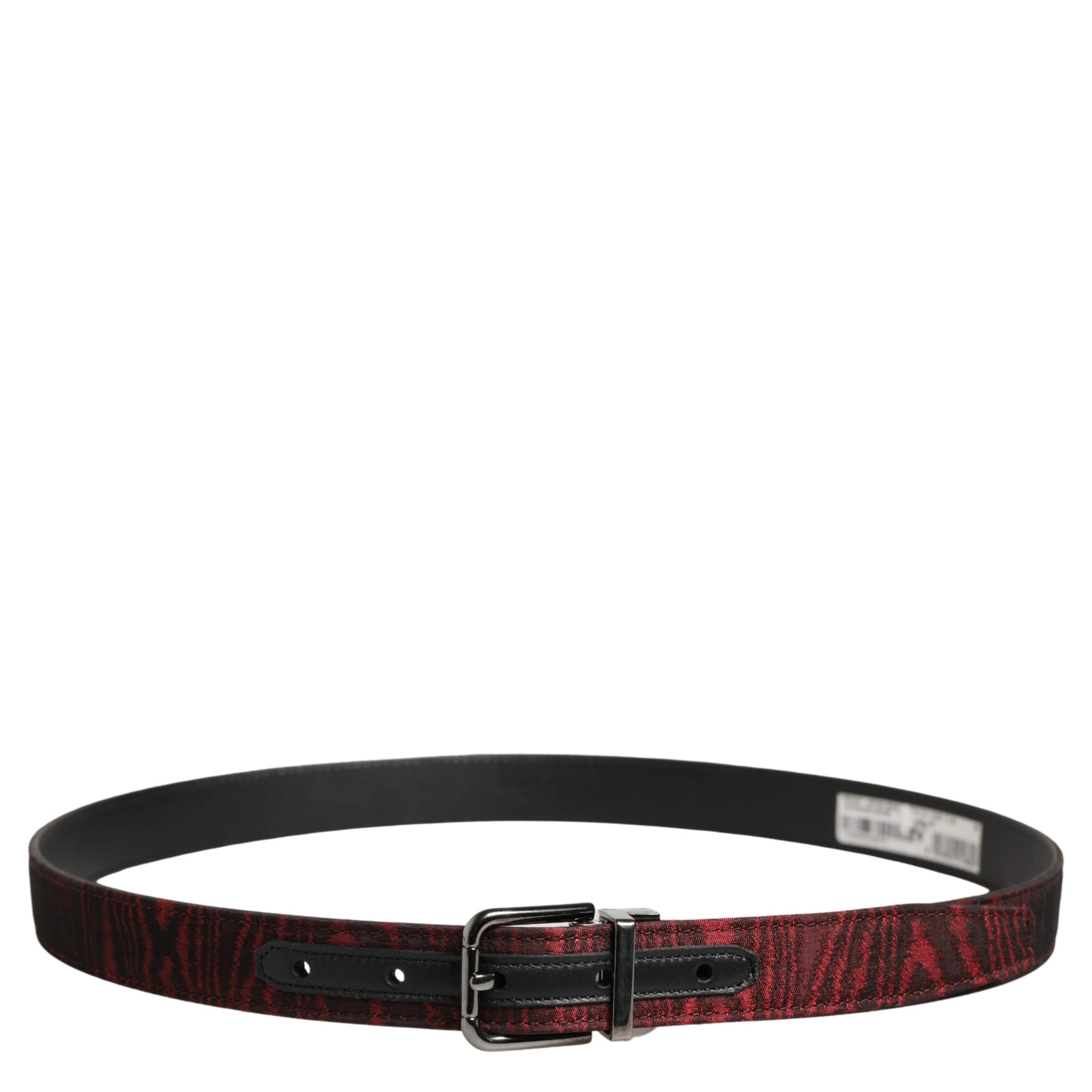 Men Red Jacquard Acetate Metal Buckle Belt