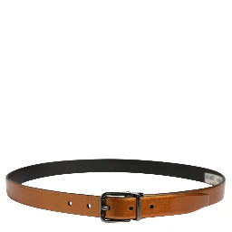 Men Brown Classic Leather Metal Buckle Belt