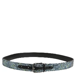 Men Multicolor Sequin Silver Metal Buckle Belt