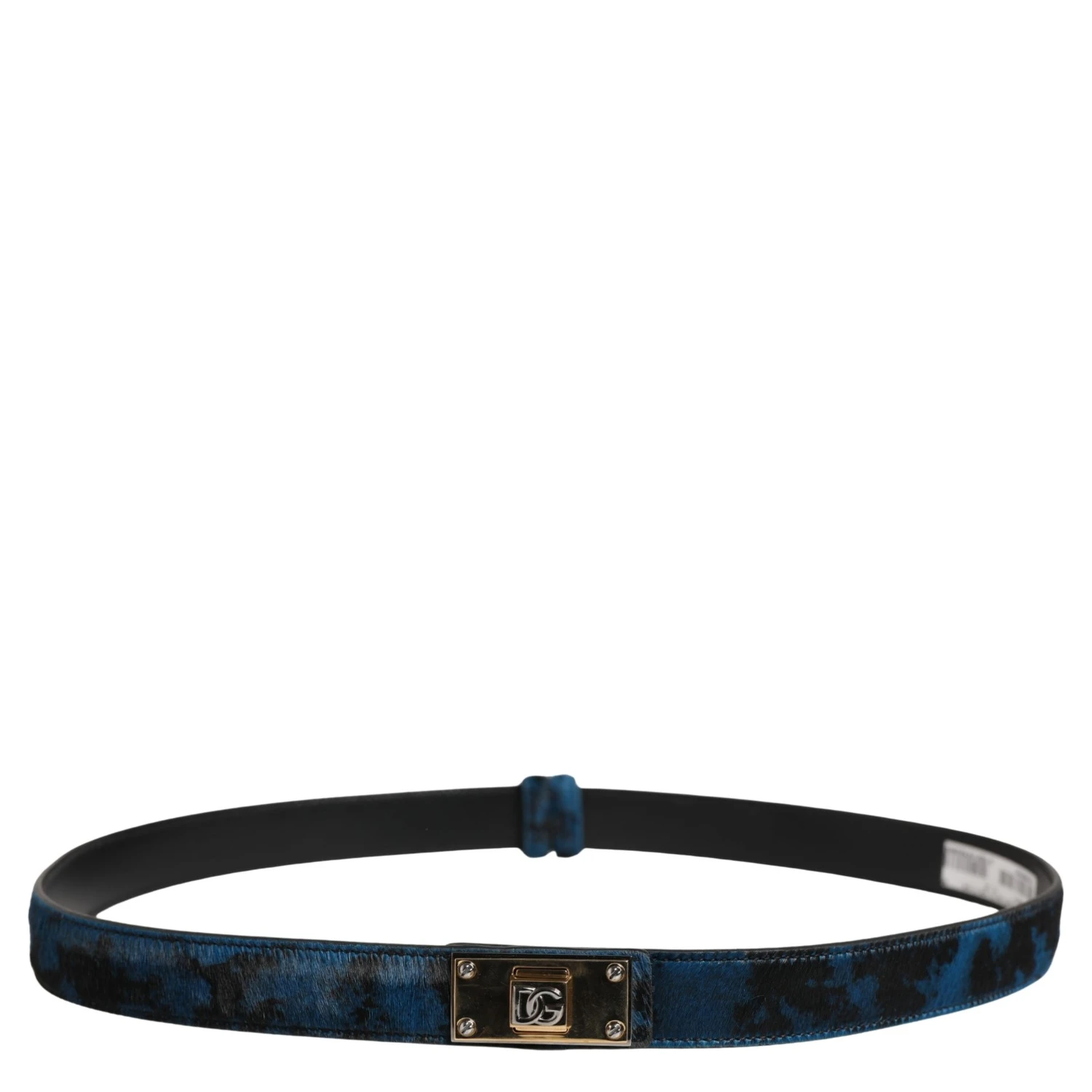 Men Blue Calf Leather Logo Metal Buckle Belt