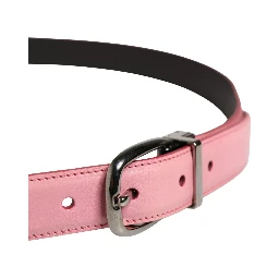 Men Pink Classic Leather Metal Buckle Belt