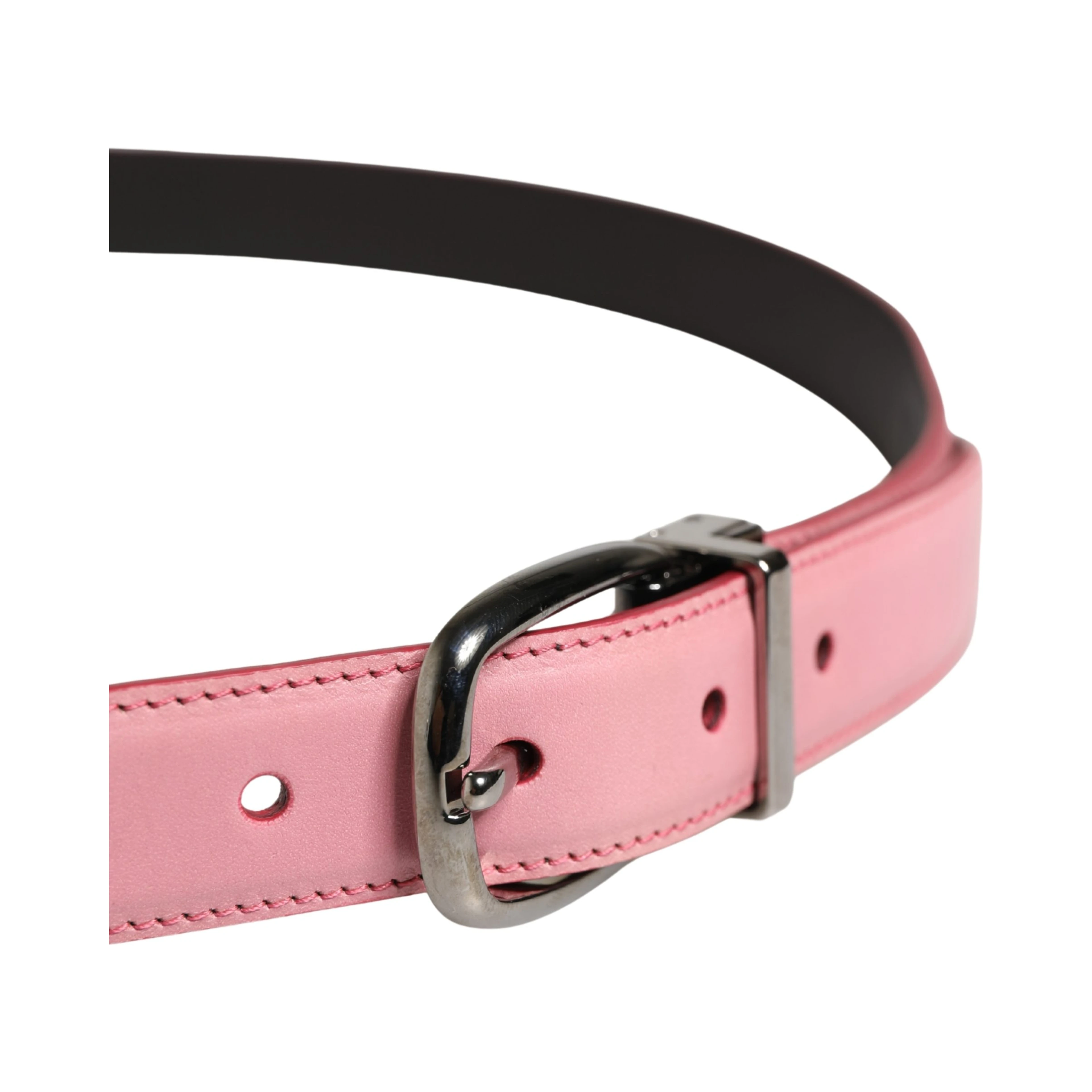 Men Pink Classic Leather Metal Buckle Belt