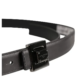 Men Silver Classic Leather Square Buckle Belt