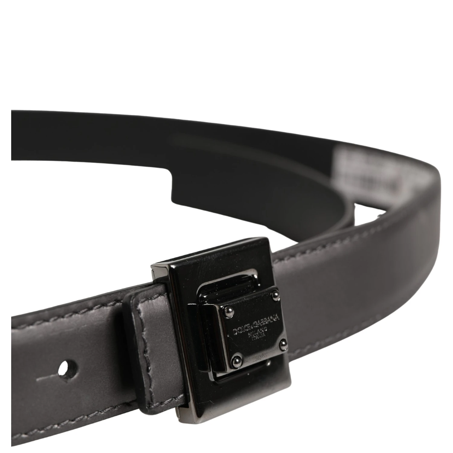 Men Silver Classic Leather Square Buckle Belt