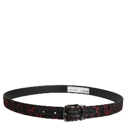 Black Red Polyester Silver Metal Buckle Belt