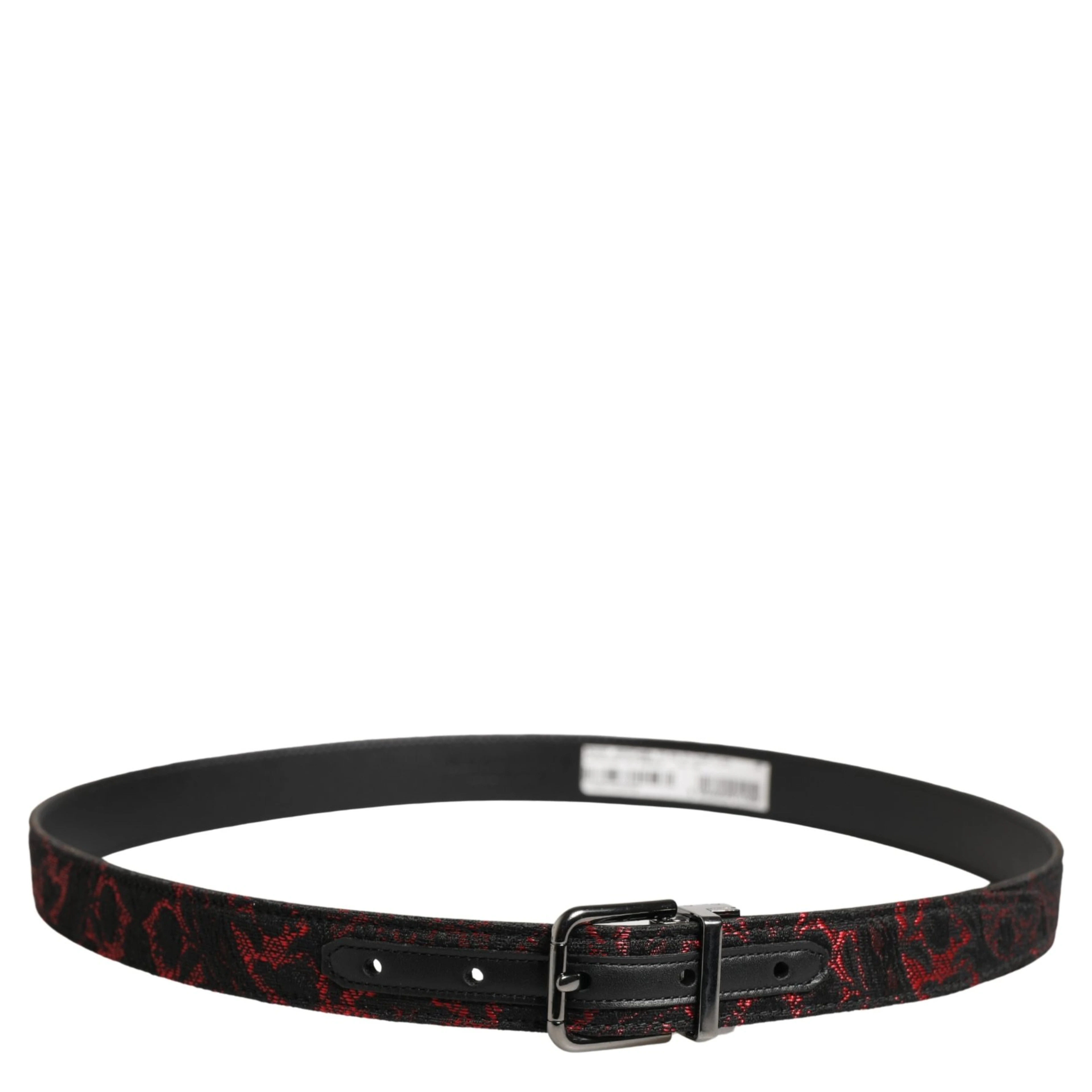 Black Red Polyester Silver Metal Buckle Belt