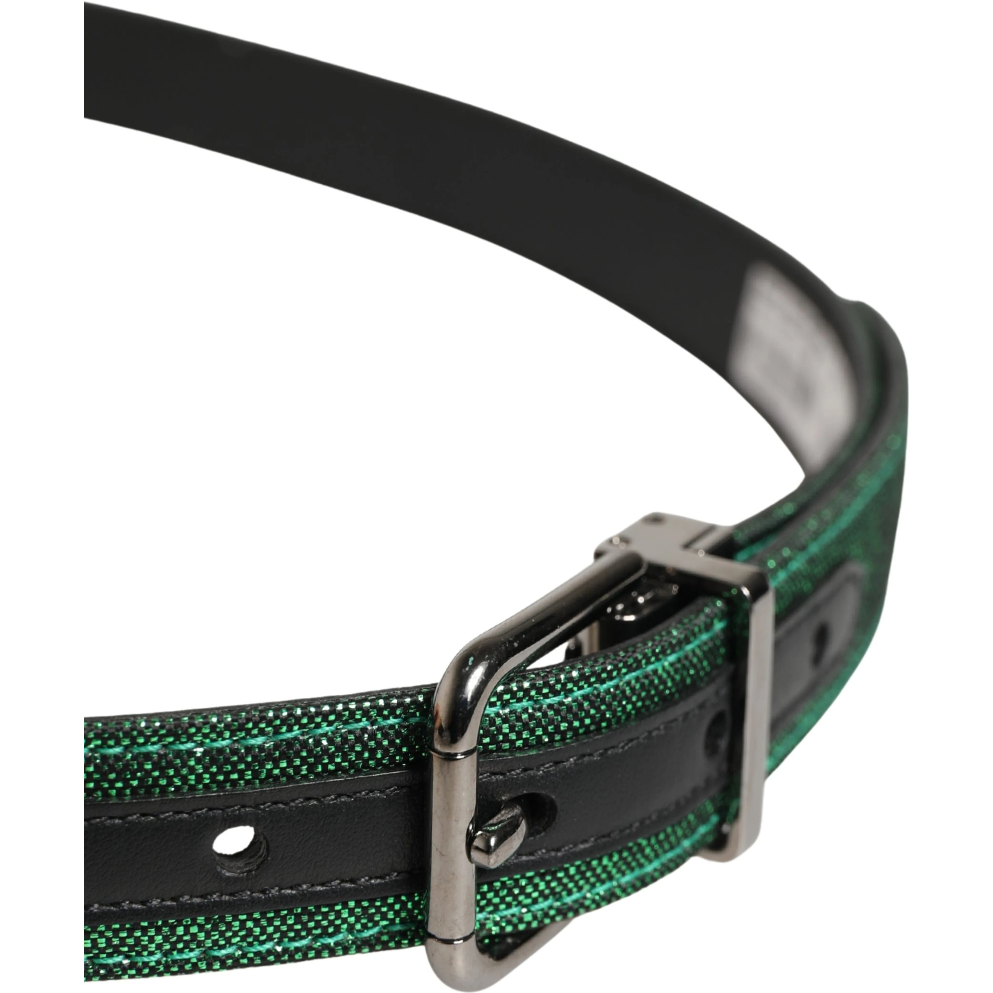 Men Green Lurex Polyester Metal Buckle Belt