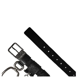 Black Calf Leather Silver Metal Buckle Belt