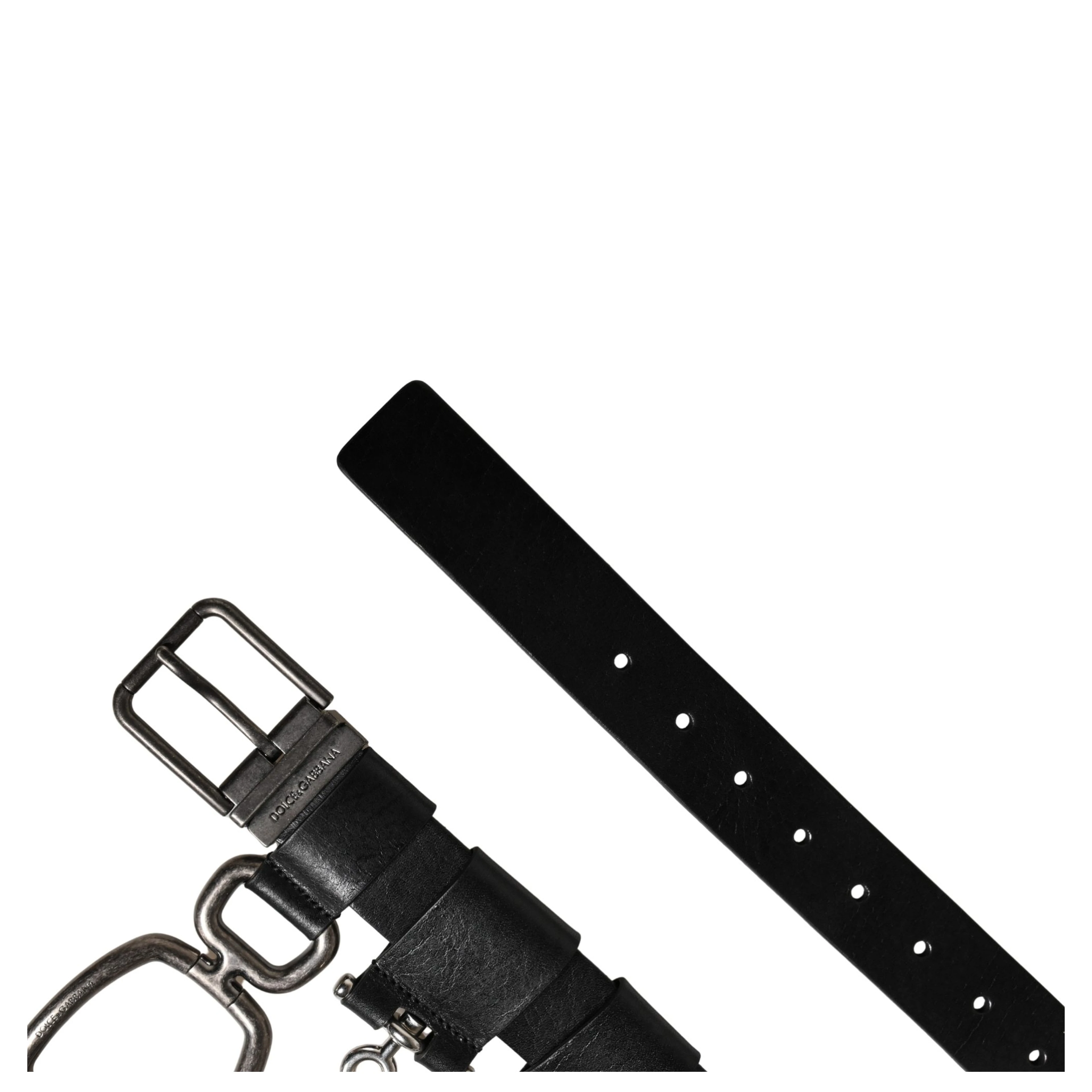 Black Calf Leather Silver Metal Buckle Belt
