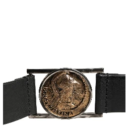 Men Black Classic Leather Metal Buckle Belt